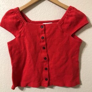Red Button-Up Women's Top
